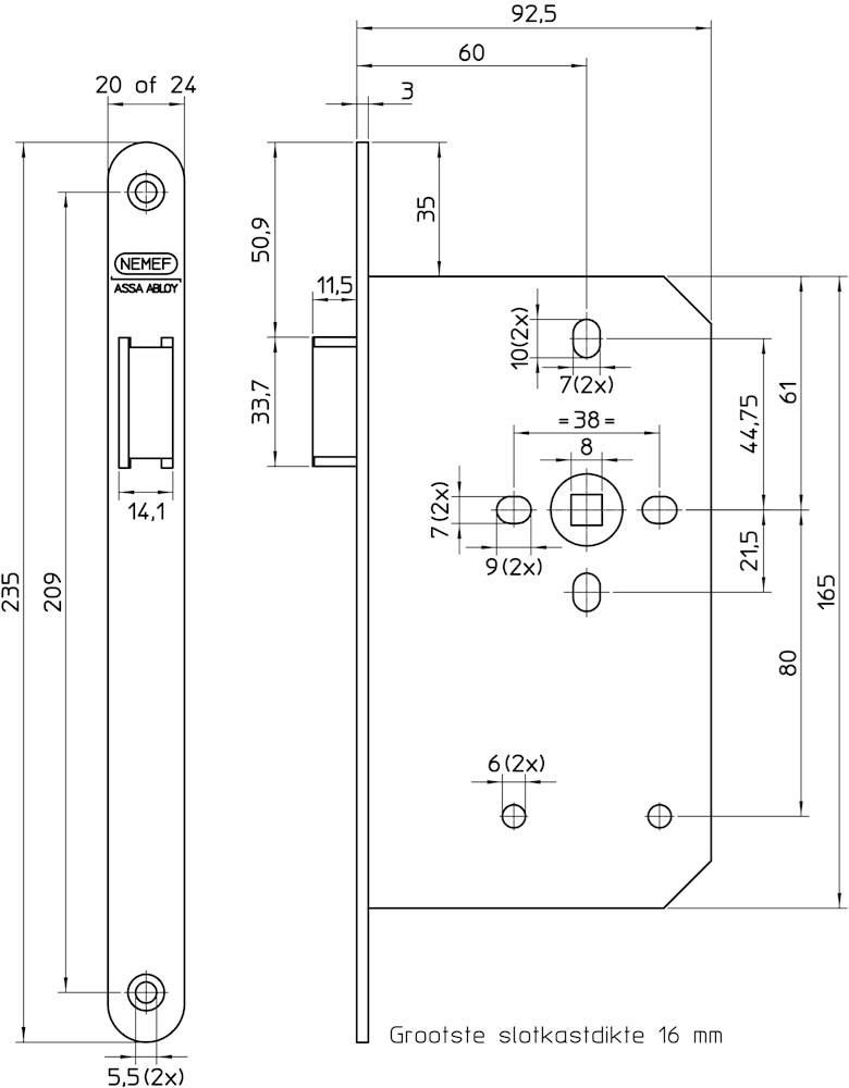 Loopslot 235x20mm RVS voorplaat 4T 735/17-60mm