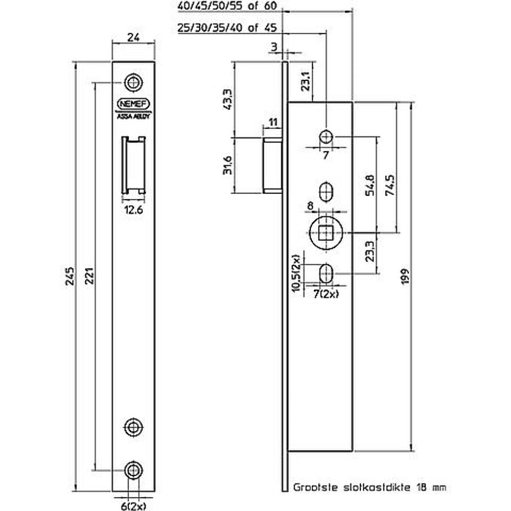 Smalslot Loop 24x245mm RVS voorplaat doornmaat 35mm 9623/07-35