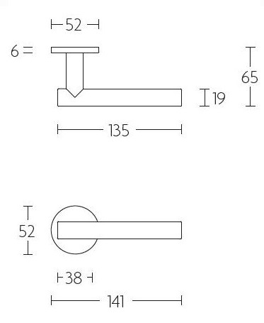 Tekening Deurkruk PVD gumetal op rond rozet DEM150GM - Formani 1501D150IGXX0 - Deurbeslag-en-meer.nl