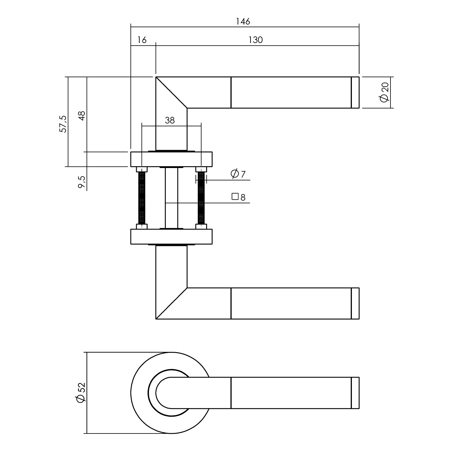 Tek. Deurkruk Bastian zwart op rozet 52x10mm 0023.169302 Intersteel - Deurbeslag-en-meer.nl