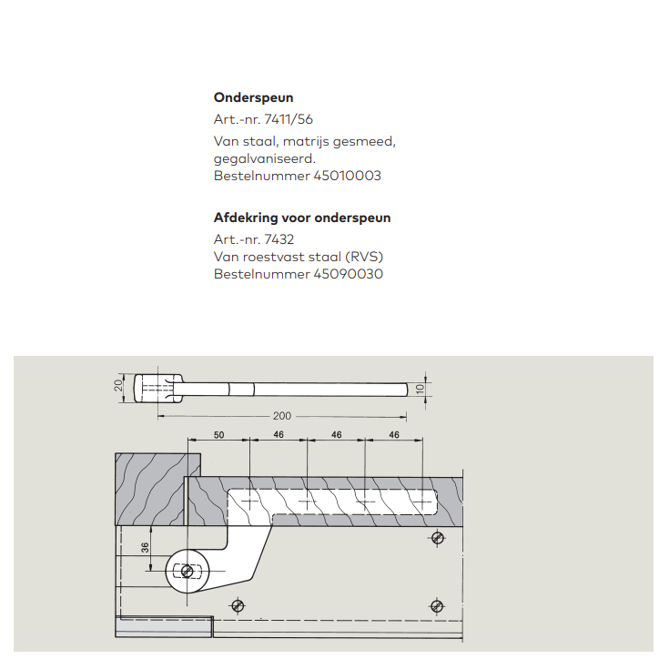 Dorma onderspeun 7411-56 v. BTS80 - Dorma 45010003 - Deurbeslag-en-meer.nl