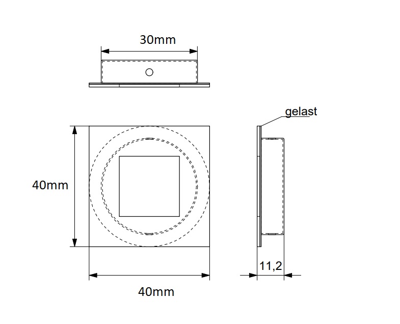 Schuifdeurkom Vierkant Zwart 40x40mm