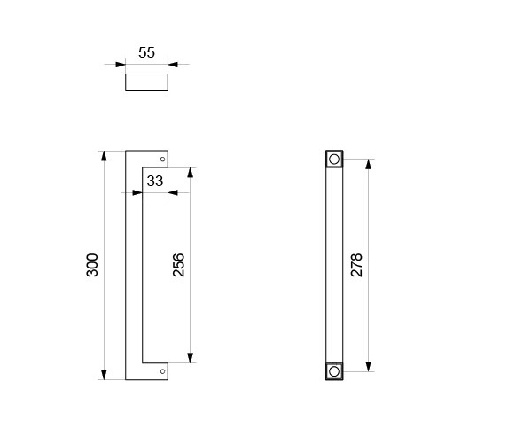 Deurgreep vierkant 300mm zwart