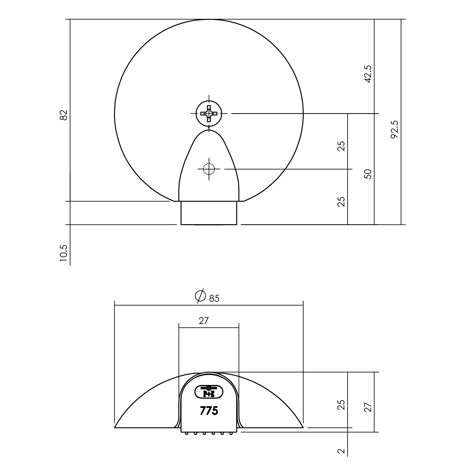 Tek. Deurbuffer RVS 85mm vloermodel P&E KN-0775-000-130 - Deurbeslag-en-meer.nl