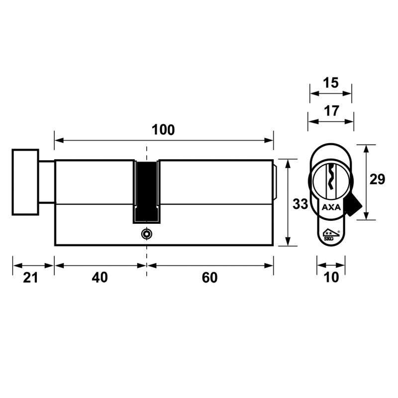 Knopcilinder AXA Security SKG2 K40-60 - Deurbeslag-en-meer