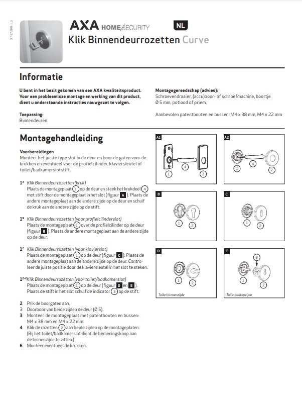 Montagehandleiding Axa curve rozetten - Deurbeslag-en-meer.nl