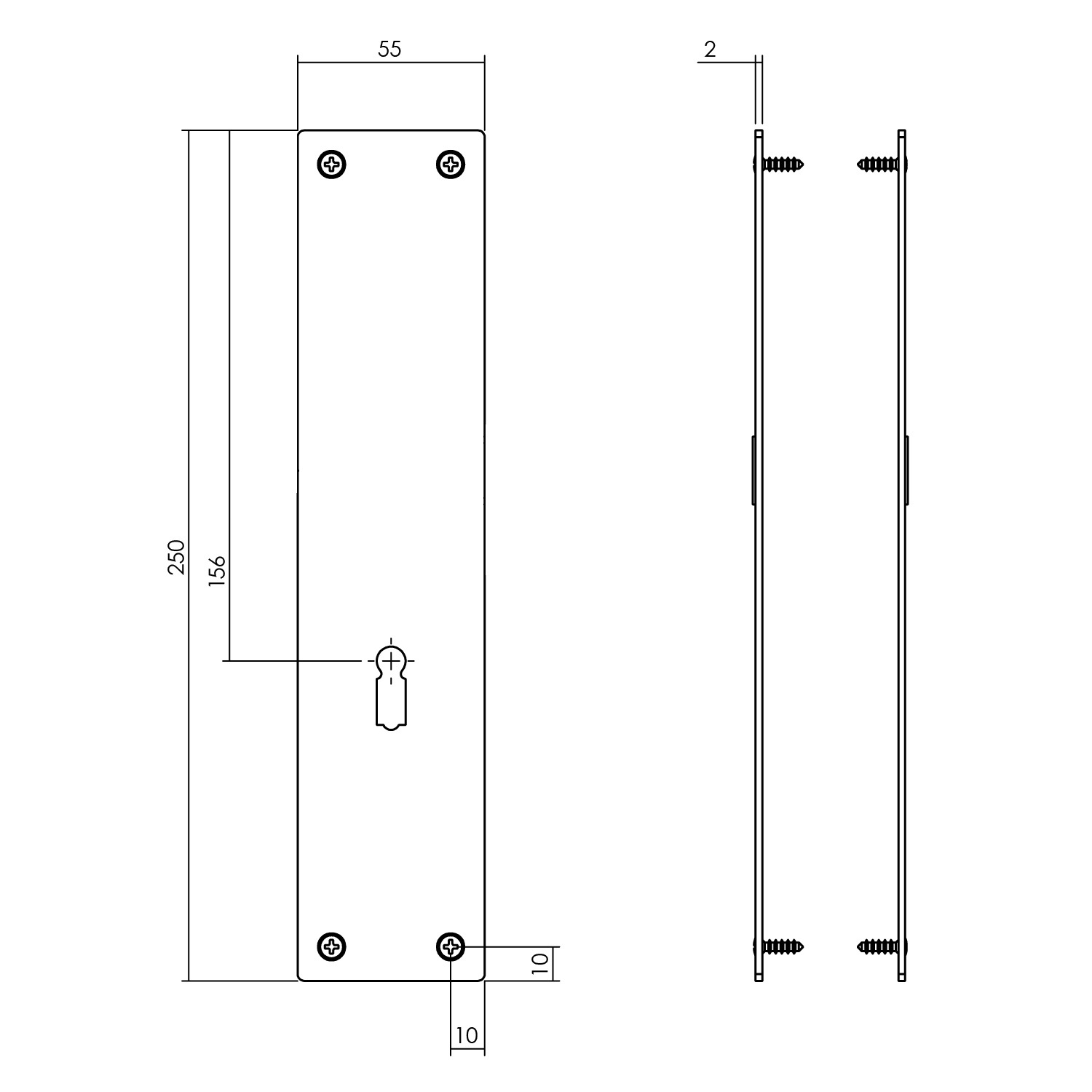 Tek. Renovatieschild VDS 250x55x2mm SL56 geen krukgat zwart - Deurbeslag-en-meer.nl