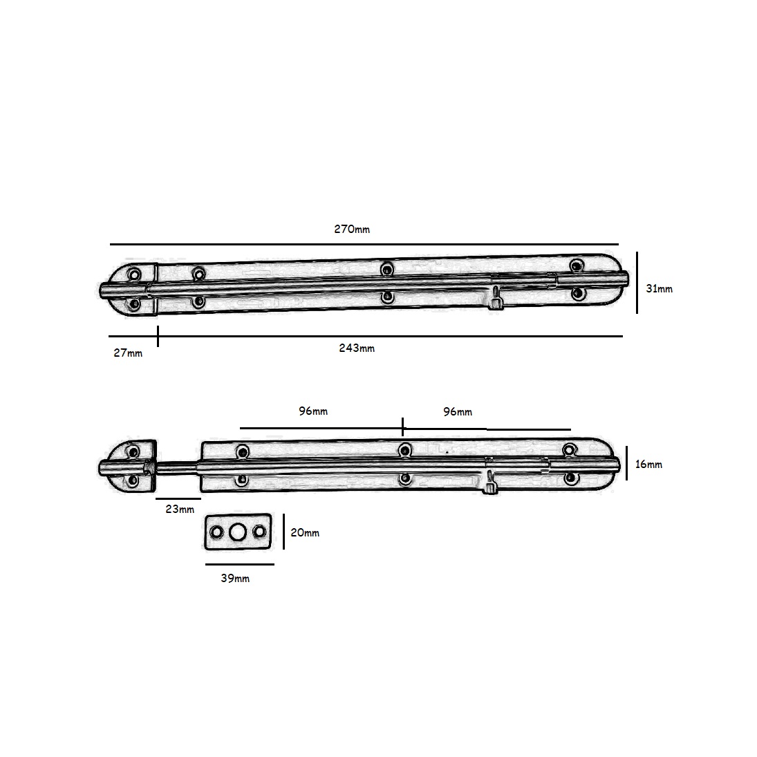 Deurschuif VDS opbouw 10" (268mm)