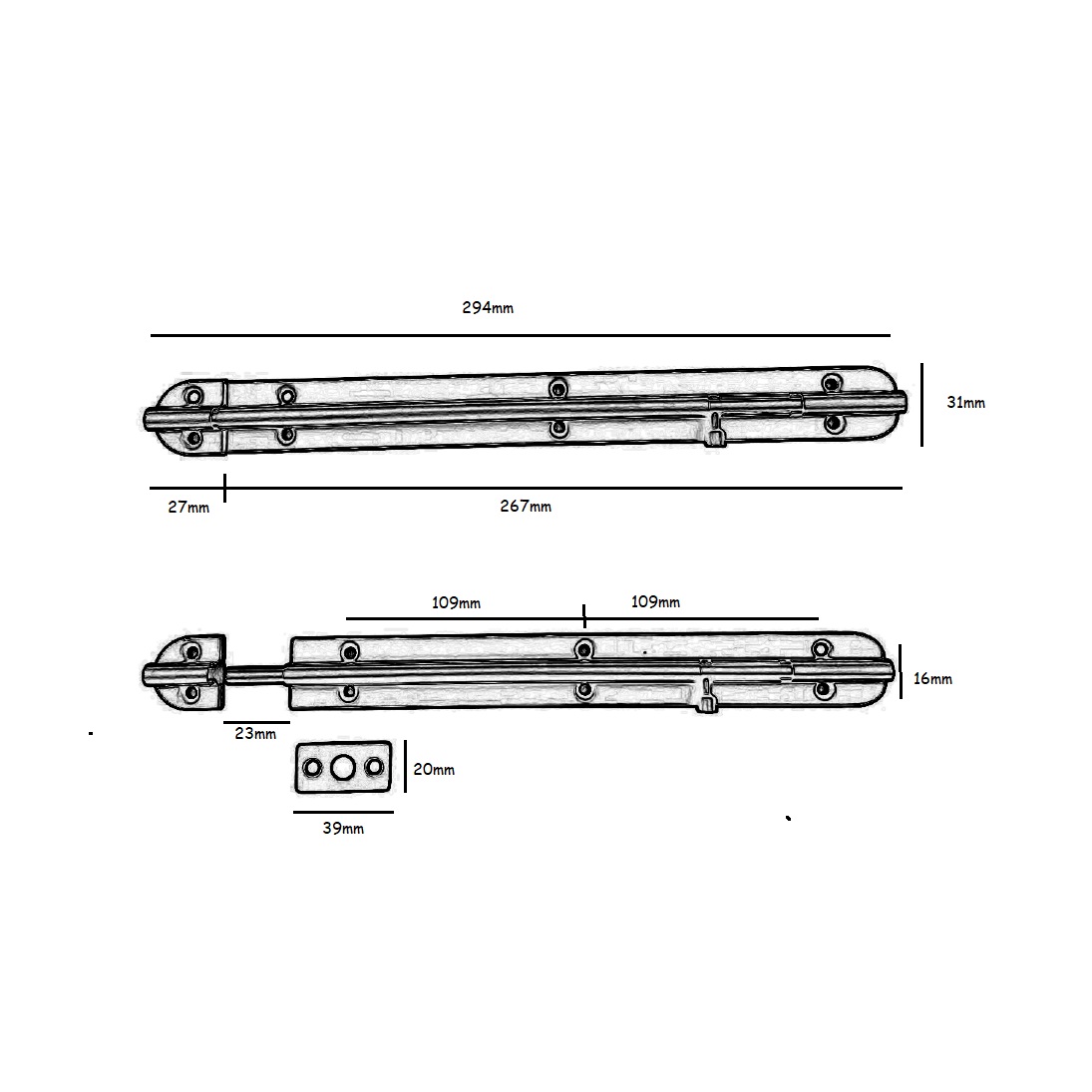 Deurschuif VDS opbouw 12" (294mm) zwart