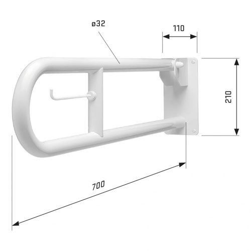 SecuCare Toiletbeugel Wit opklapbaar 700mm 8045.000.07 - 8714199507067-06 - Deurbeslag-en-meer.nl