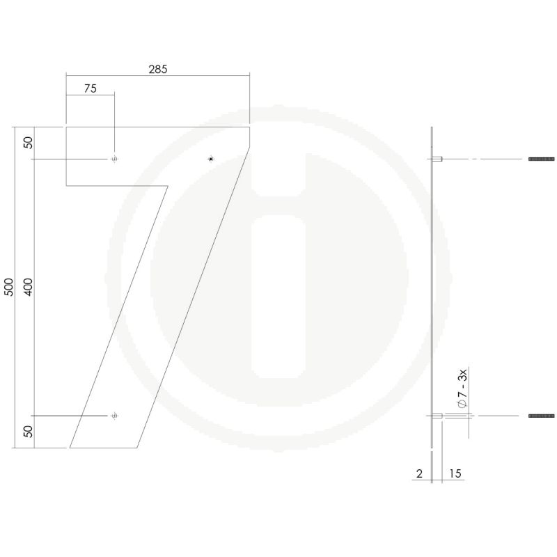 Tek. Huisnummer 7 XXL mat zwart 50cm Intersteel 0023.402127 - Deurbeslag-en-meer.nl