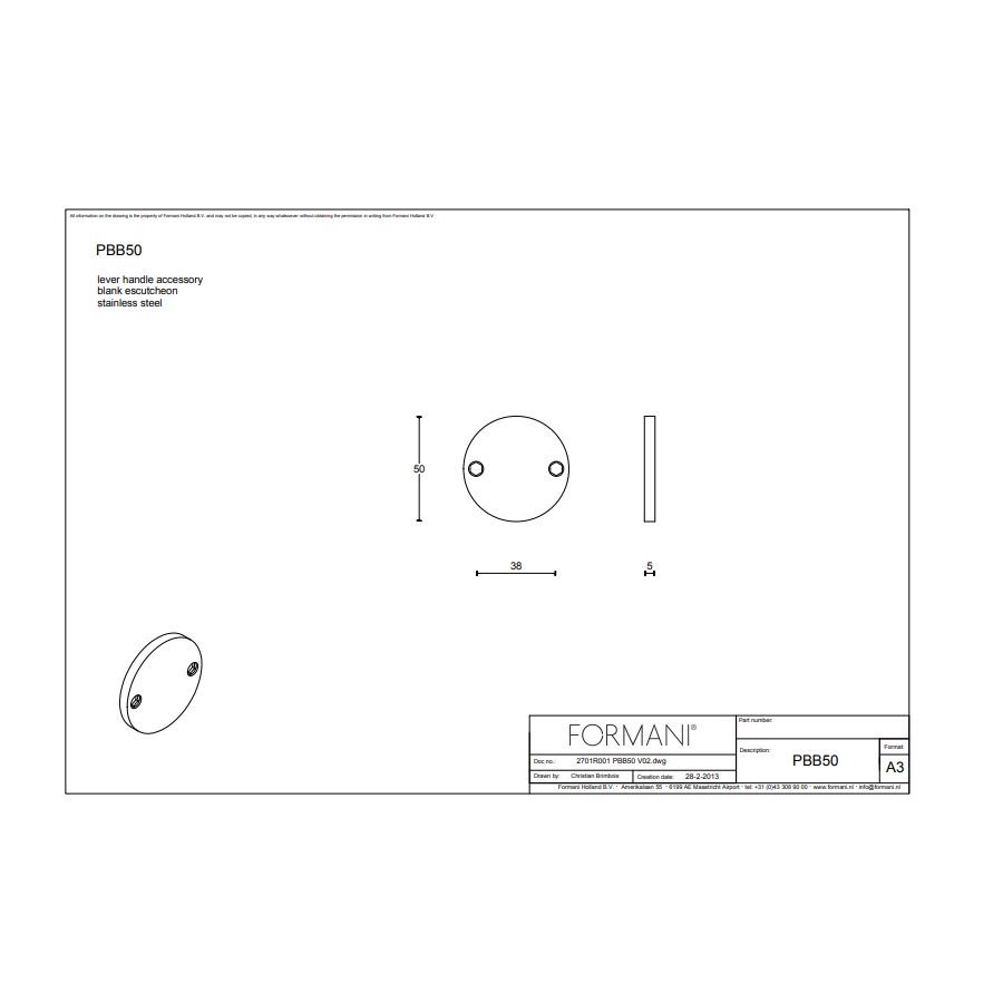 Tek, Blindrozet RVSPBB50 - formani 2701R001INXX0- Deurbeslag-en-meer