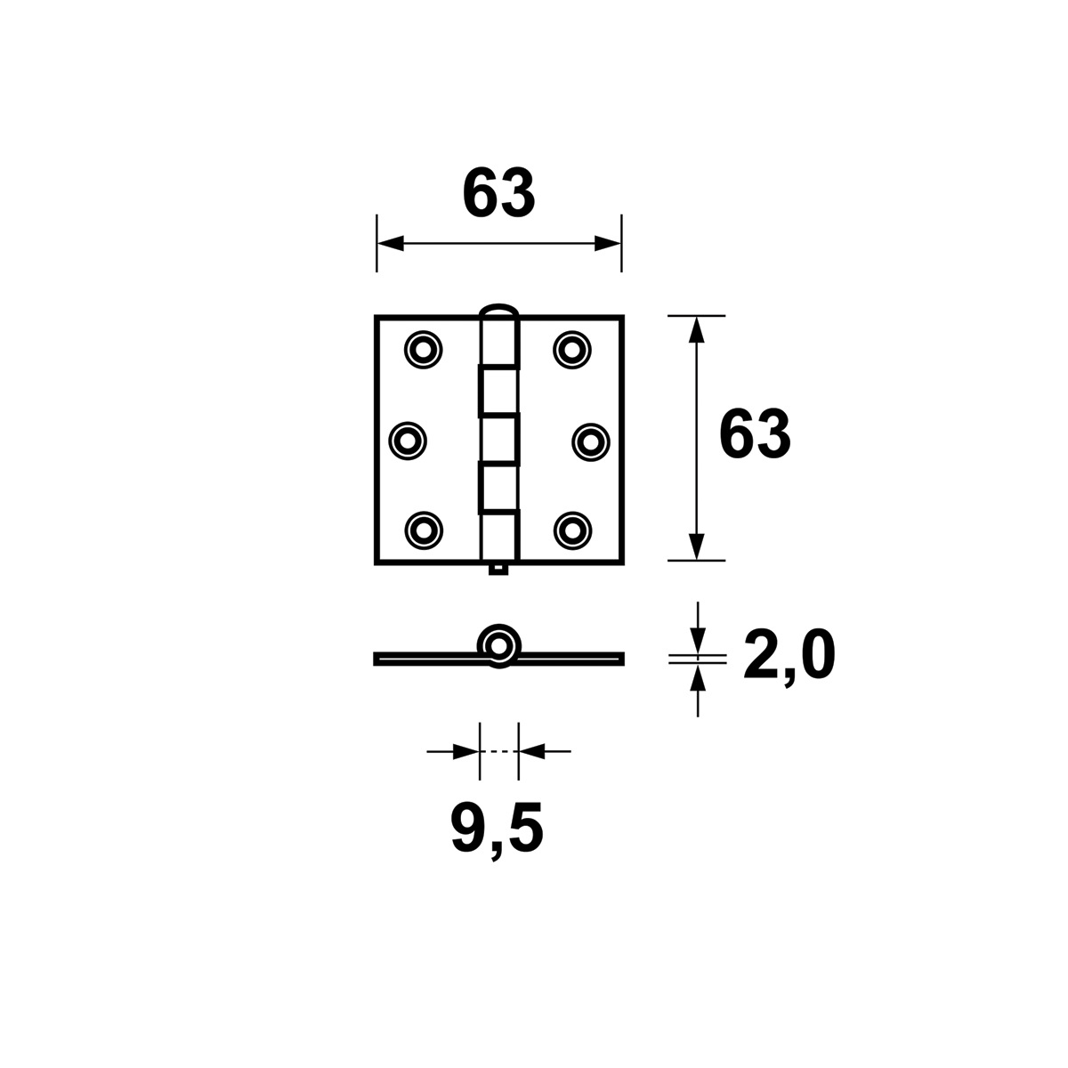 Tek, Scharnier ongelagerd 63x63mm RVS met rechte hoek - AXA 11032383E - Deurbeslag-en-meer