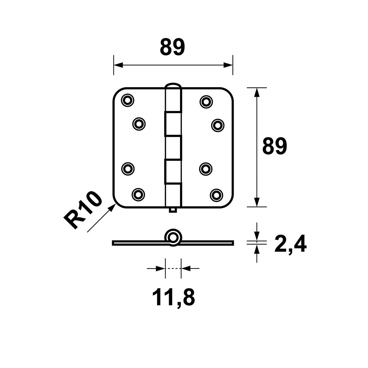 Tek, Scharnier ongelagerd 89x89mm RVS met ronde hoek - AXA 110525837K - Deurbeslag-en-meer