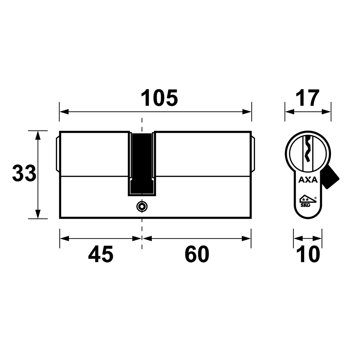 Tek. Cilinder AXA Security SKG2 60-45 - 72113608 - Deurbeslag-en-meer