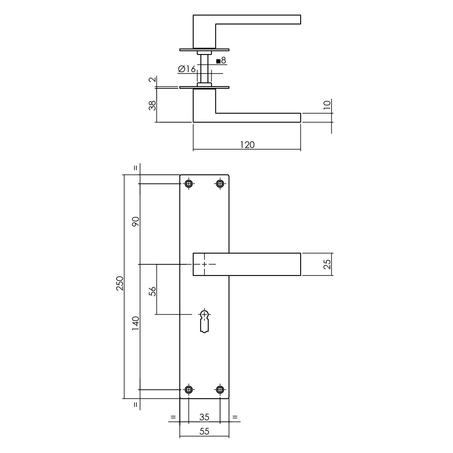 Tek. Deurkruk Amsterdam RVS op schild met sleutelgat SL56 Intersteel 0035.057124 - Deurbeslag-en-meer.nl