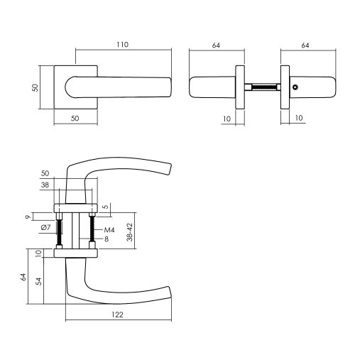 Tek. Deurkruk Denham zwart op vierkant rozet Intersteel 0023.005902 - Deurbeslag-en-meer.nl