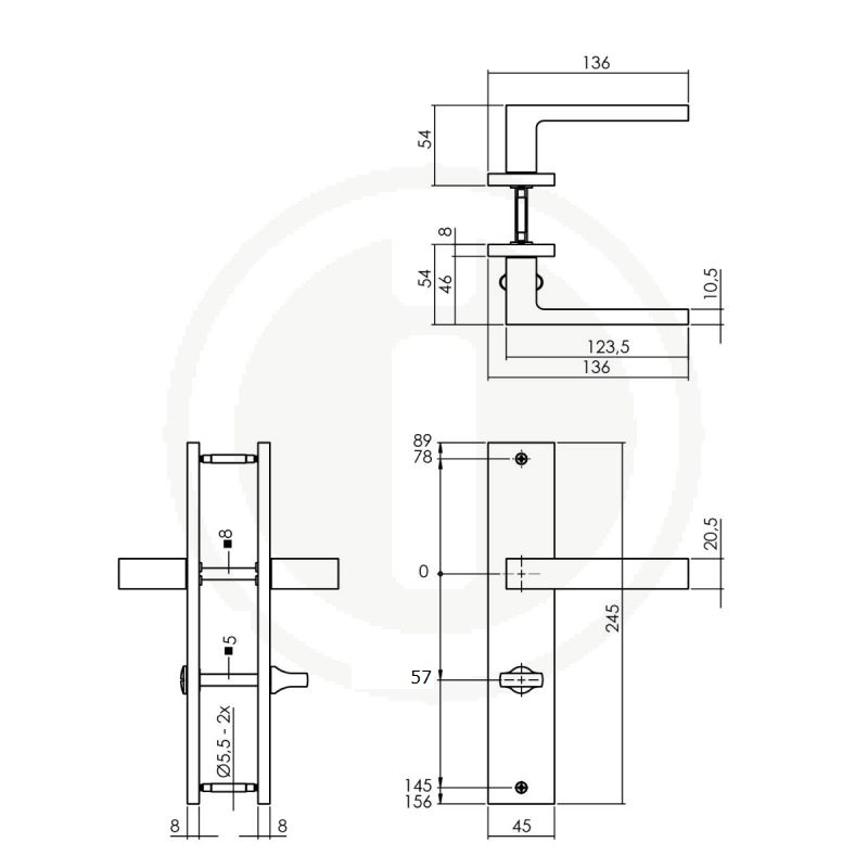 Tek. Deurkruk Hera op schild 245x45 mm WC57-5 mm mat zwart - Deurbeslag-en-meer.nl