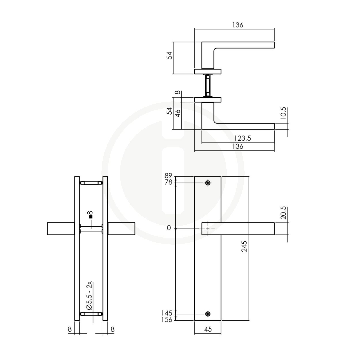 Tek. Deurkruk Hera op schild 245x45 mm blind mat zwart Intersteel 0023.174411 - Deurbeslag-en-meer.nl