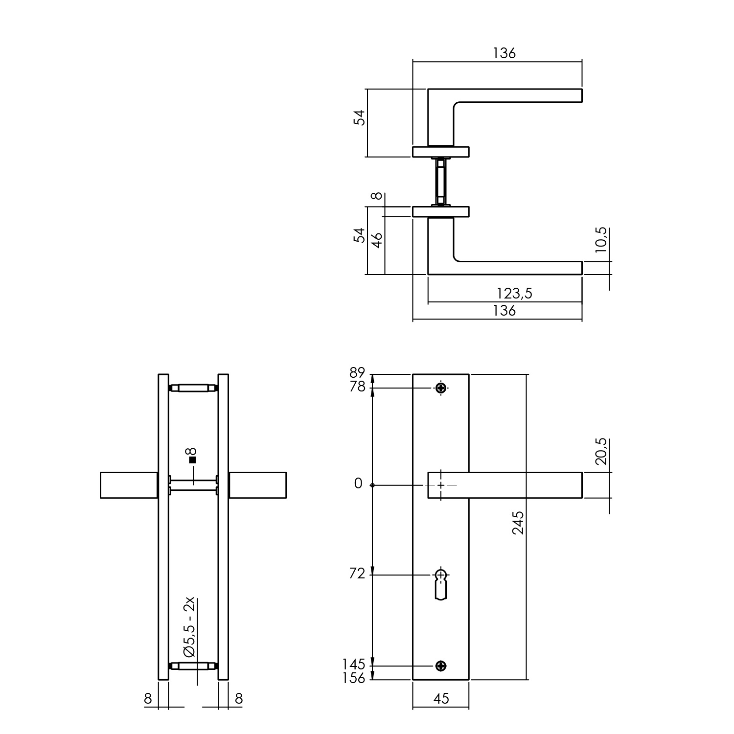 Tek. Deurkruk Hera op schild 245x45 mm sleutelgat 72 mm mat zwart Intersteel 0023.174426 - Deurbeslag-en-meer.nl