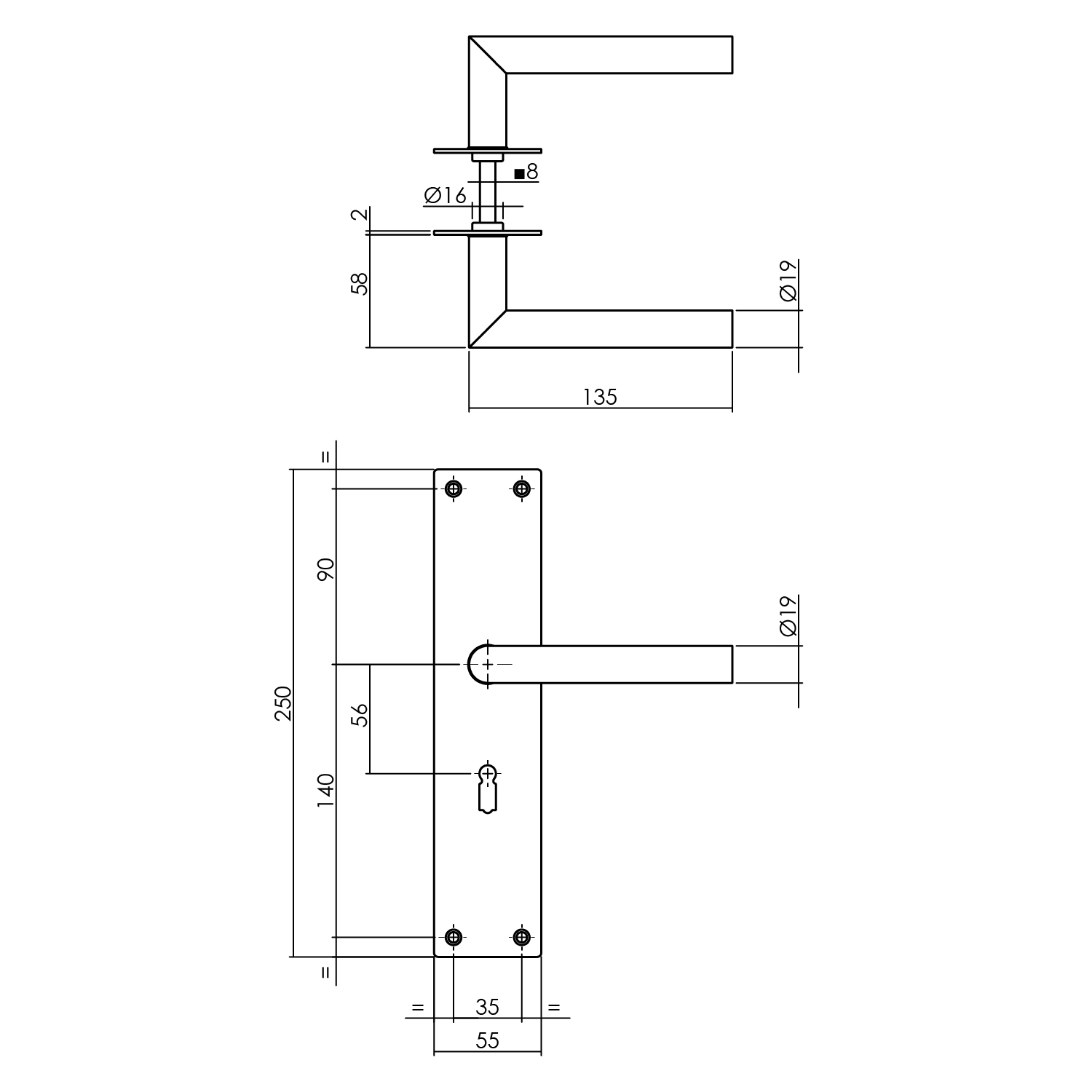 Tek. Deurkruk Jura mat zwart op schild met sleutelgat SL56 - Intersteel 0023.058324 - Deurbeslag-en-meer.nl