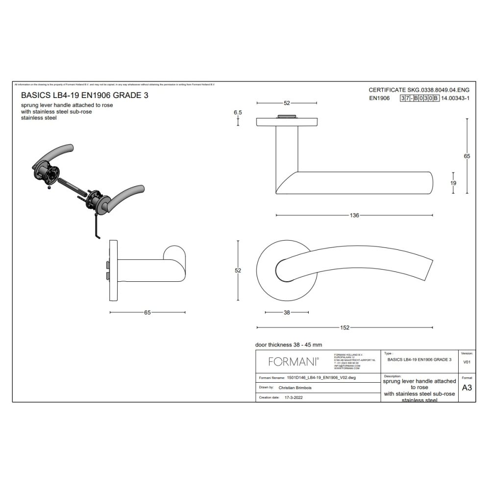 Tek. Deurkruk LB4-19 matzwart gebogen - Formani 1501D146NMXX0 - Deurbeslag-en-meer