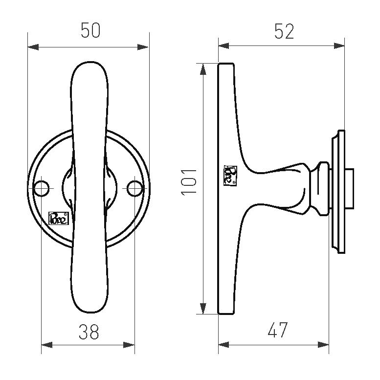 Tek. Deurkruk PURE zwart T+T-model op plat rozet 8532 Dauby 8532VO - Deurbeslag-en-meer.nl