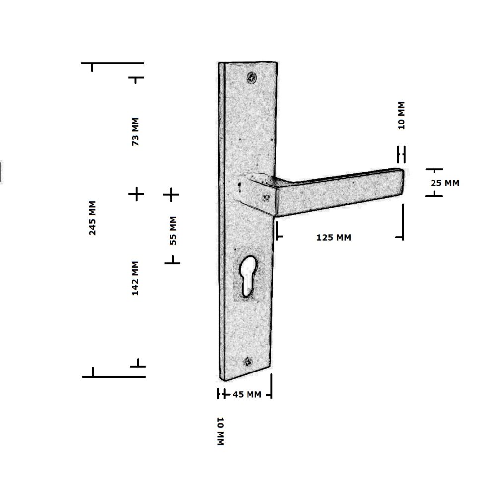 Tek. Deurkruk Saar op schild 245x45mm PC55 matzwart - VDS 54255 - Deurbeslag-en-meer