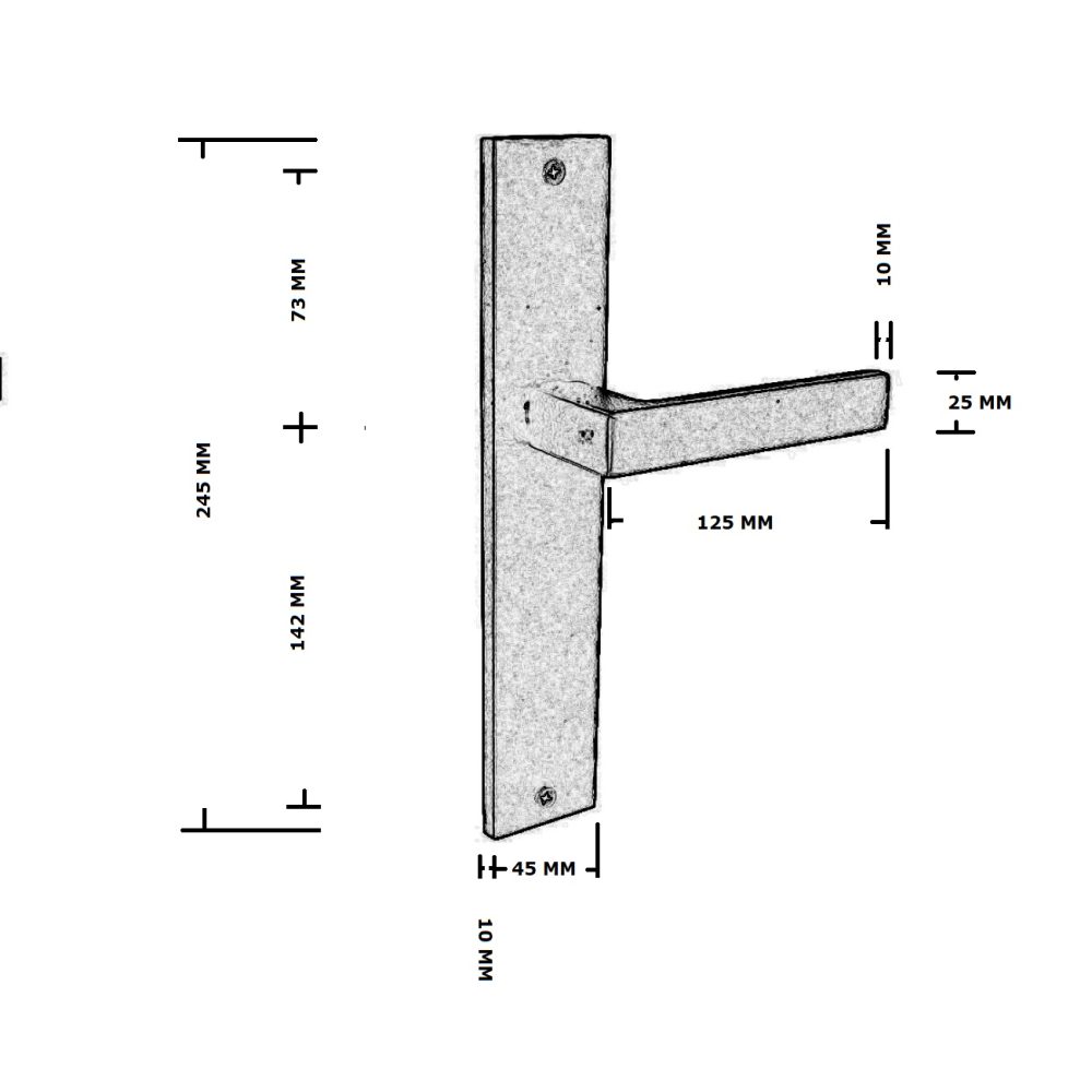 Tek. Deurkruk Saar op schild 245x45mm blind mat zwart - VDS 54253 - Deurbeslag-en-meer.nl