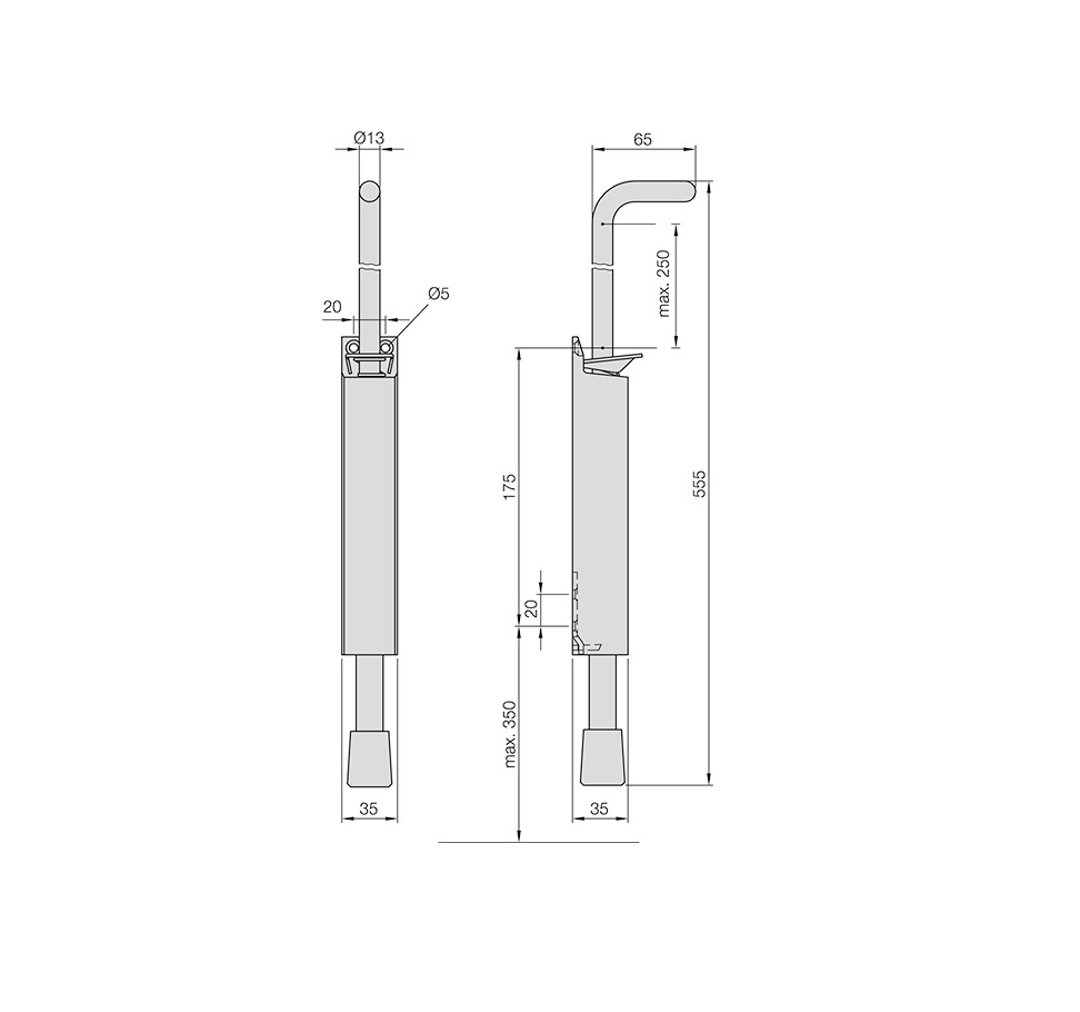 Tek. Deurvastzetter aluminium 250mm KWS 1048.31 - Deurbeslag-en-meer.nl