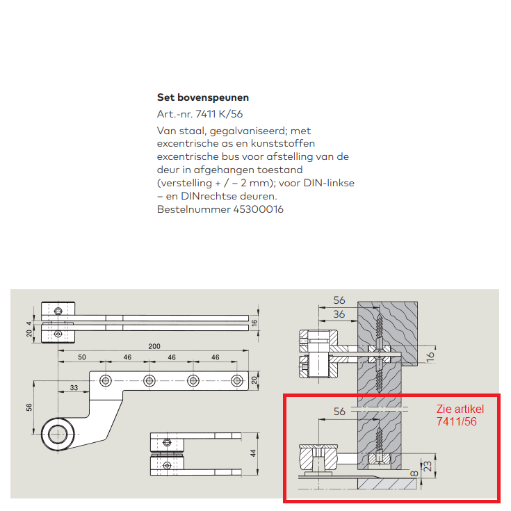 Tek. Dorma bovenspeunset 7411-K56 compleet v. BTS80 - Dorma 45300016 - Deurbeslag-en-meer.nl