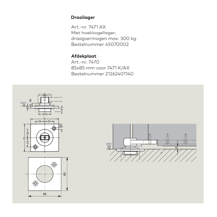 Tek. Dorma draailager 7471AX - Dorma 45070002 - Deurbeslag-en-meer.nl