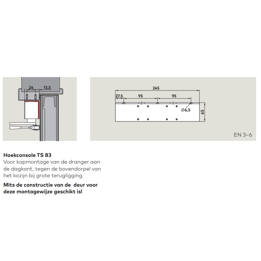 Tek. Dorma hoekconsole tbv dranger TS83 - Dorma 38000301 - Deurbeslag-en-meer