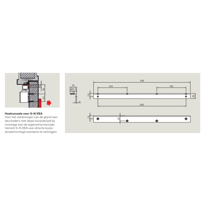 Tek. Dorma hoekconsole tbv glijarm G-N XEA 57430019 - Deurbeslag-en-meer.nl