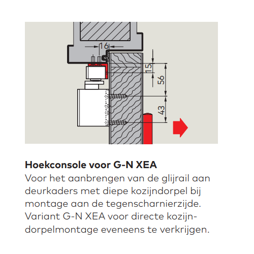 Tek. Dorma hoekconsole tbv glijarm G-N XEA 57430019_2 - Deurbeslag-en-meer.nl