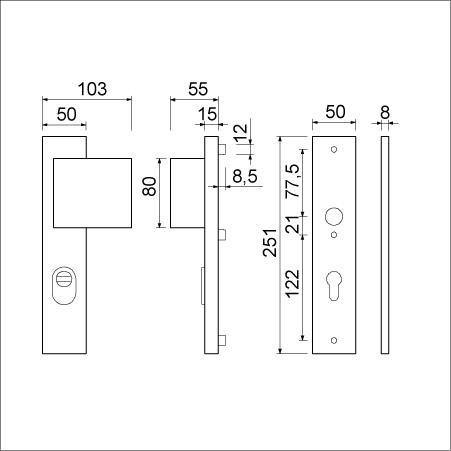 Tek. Duwgarnituur 251-15 PC85 aluminium F1 - AMI 891435 - Deurbeslag-en-meer.nl