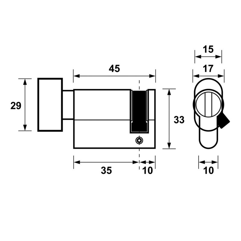 Tek. Halve Knopcilinder met ovale draaiknop 0/35 Zwart - VDS 11395167 - Deurbeslag-en-meer