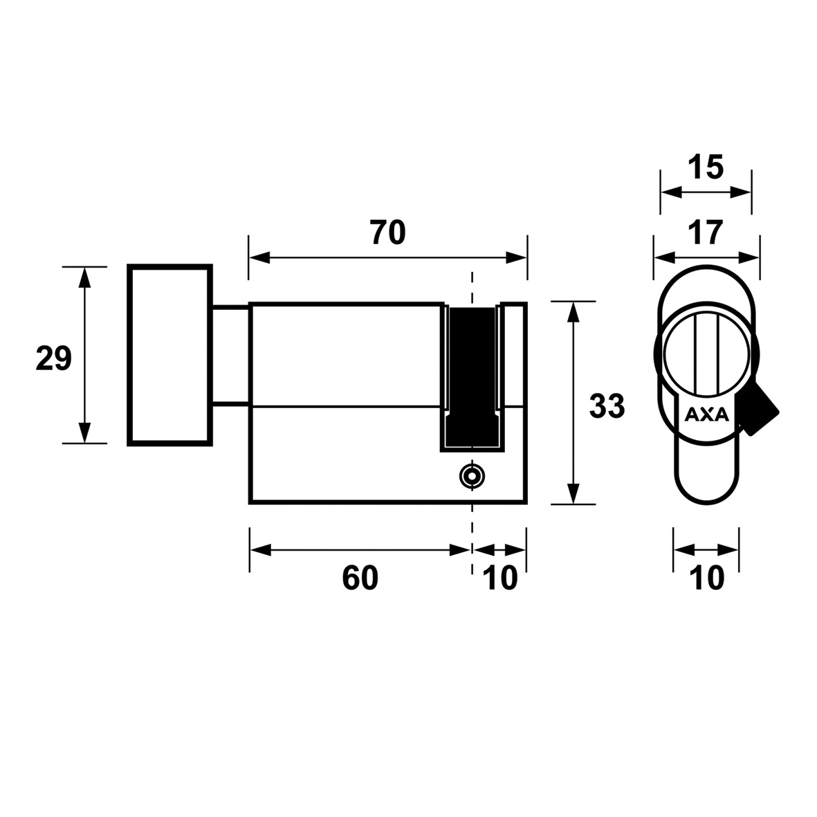 Tek. Halve Knopcilinder met ovale draaiknop 0/60 Zwart - VDS 11395171 - Deurbeslag-en-meer