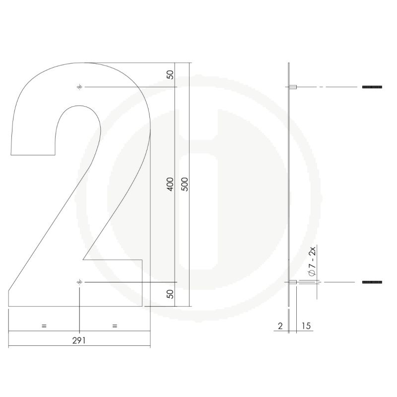 Tek. Huisnummer 2 XXL mat zwart 50cm Intersteel 0023.402.122 - Deurbeslag-en-meer.nl