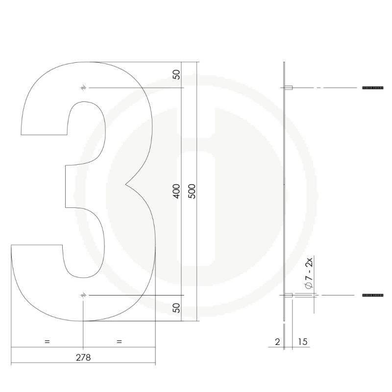 Tek. Huisnummer 3 XXL mat zwart 50cm Intersteel 0023.402123 - Deurbeslag-en-meer.nl