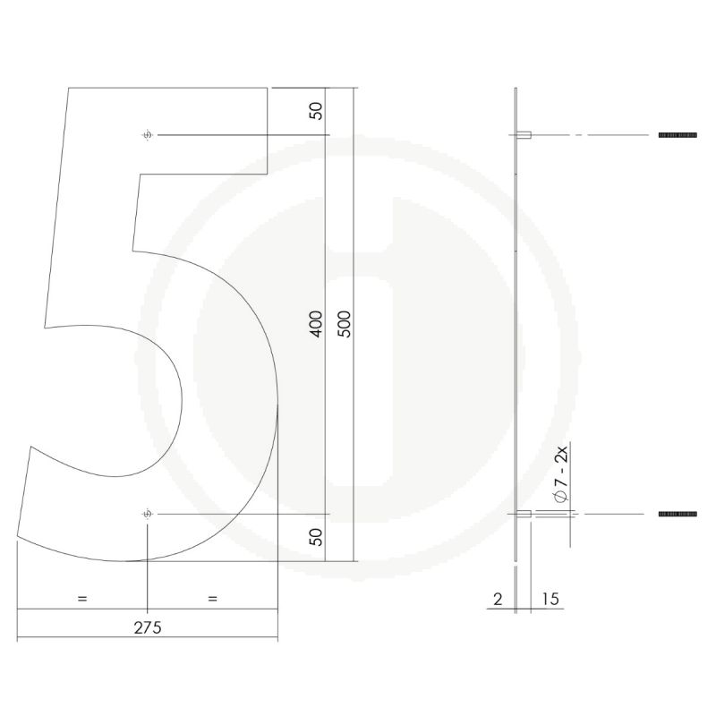 Tek. Huisnummer 5 XXL mat zwart 50cm Intersteel 0023.402125 - Deurbeslag-en-meer.nl