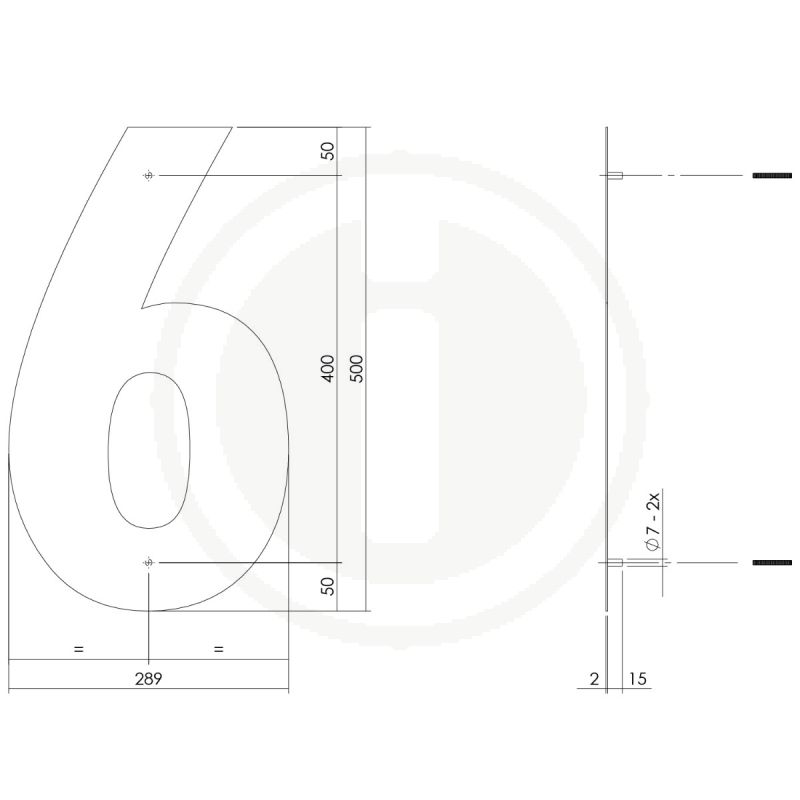 Tek. Huisnummer 6 XXL mat zwart 50cm Intersteel 0023.402126 - Deurbeslag-en-meer.nl