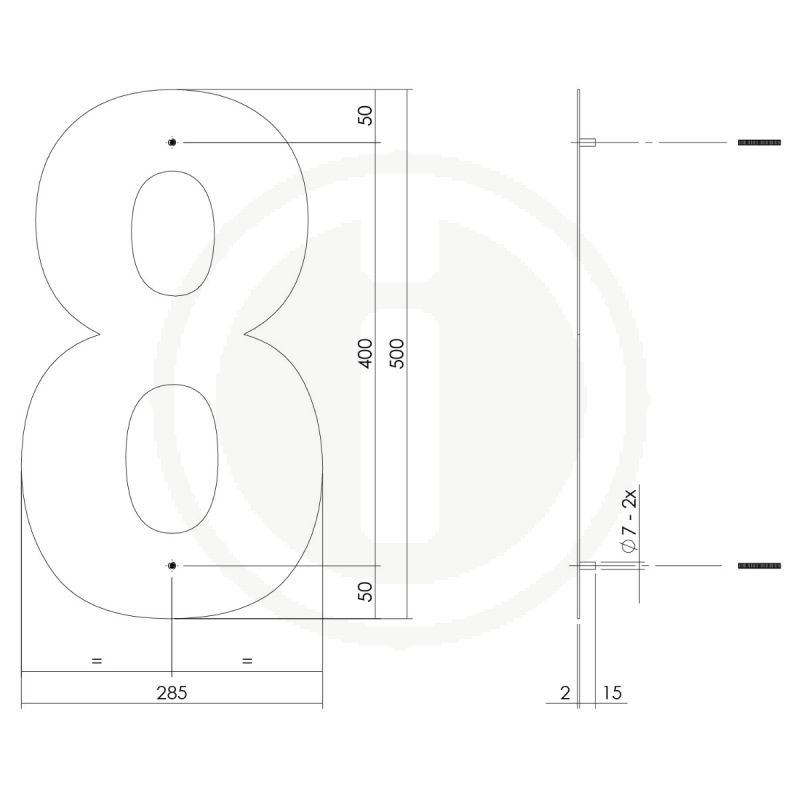 Tek. Huisnummer 8 XXL mat zwart 50cm Intersteel 0023.402128 - Deurbeslag-en-meer.nl