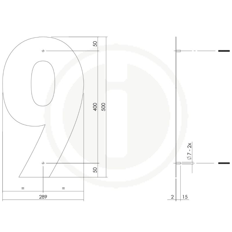 Tek. Huisnummer 9 XXL mat zwart 50cm Intersteel 0023.402129 - Deurbeslag-en-meer.nl