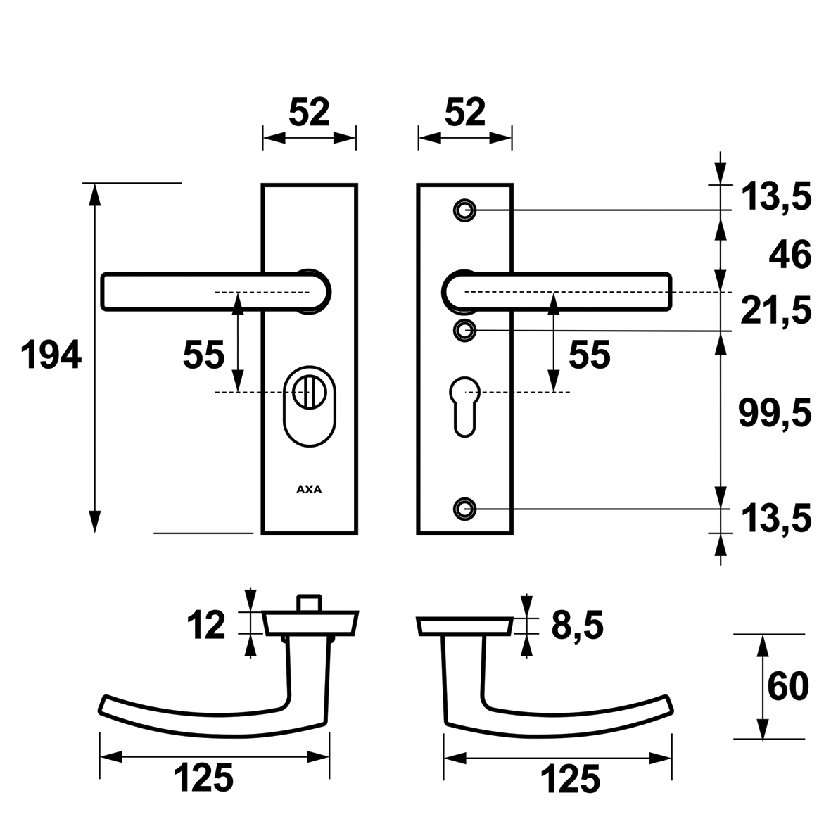 Tek. Krukgarnituur kortschild Edge Plus Blok SKG*** zwart F8 PC55 AXA 6677101855K - Deurbeslag-en-meer.nl