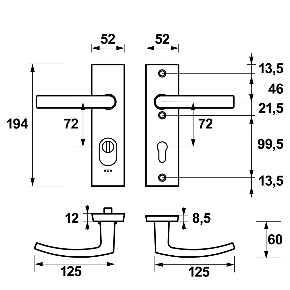 Tek. Krukgarnituur kortschild Edge Plus Blok SKG*** zwart F8 PC72 AXA 6677101872K - Deurbeslag-en-meer.nl