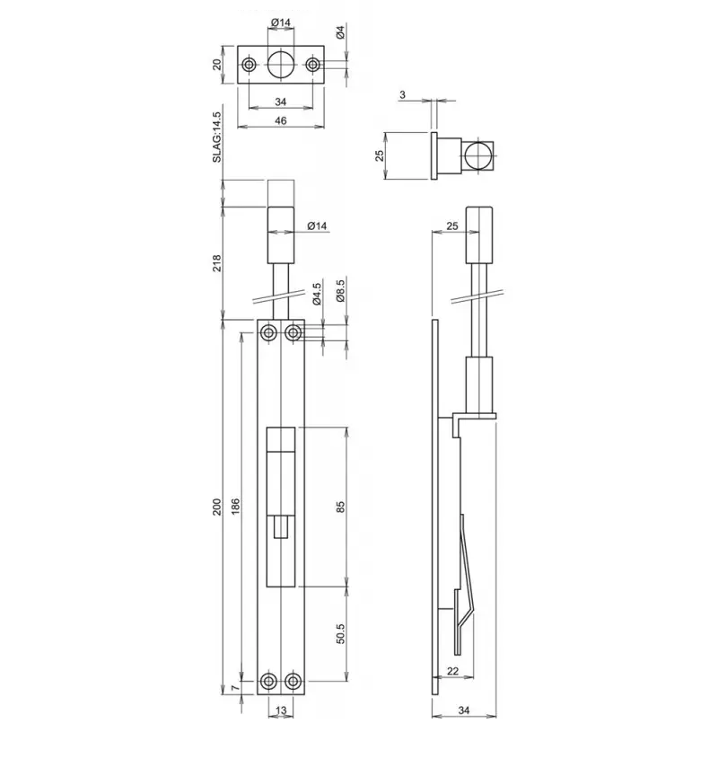 Tek. Kantschuif voor metalen deur RVS geborsteld 200mm 5172 Assa Abloy - Lips - Deurbeslag-en-meer.nl