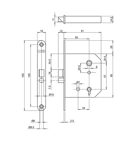 Tek. Klavierslot Lips Bruynzeel 2132 Assa Abloy A000325613 - Deurbeslag-en-meer