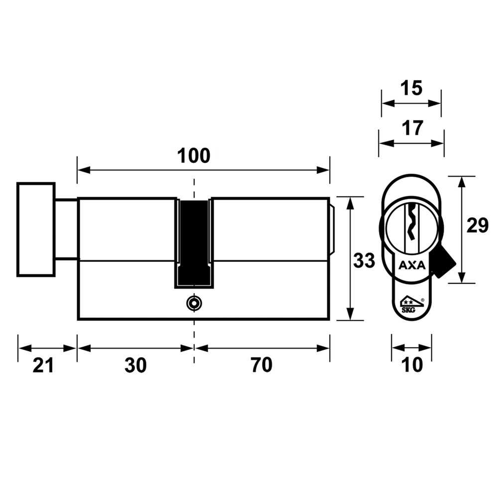 Tek. Knopcilinder AXA Security SKG K30-70 - AXA 72157008 - Deurbeslag-en-meer