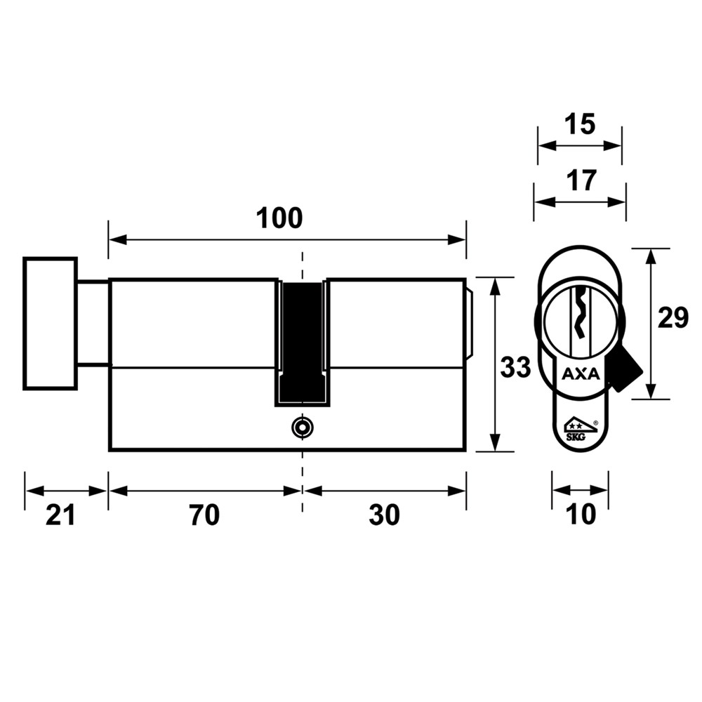 Tek. Knopcilinder AXA Security SKG K70-30 - AXA 72150708 - Deurbeslag-en-meer